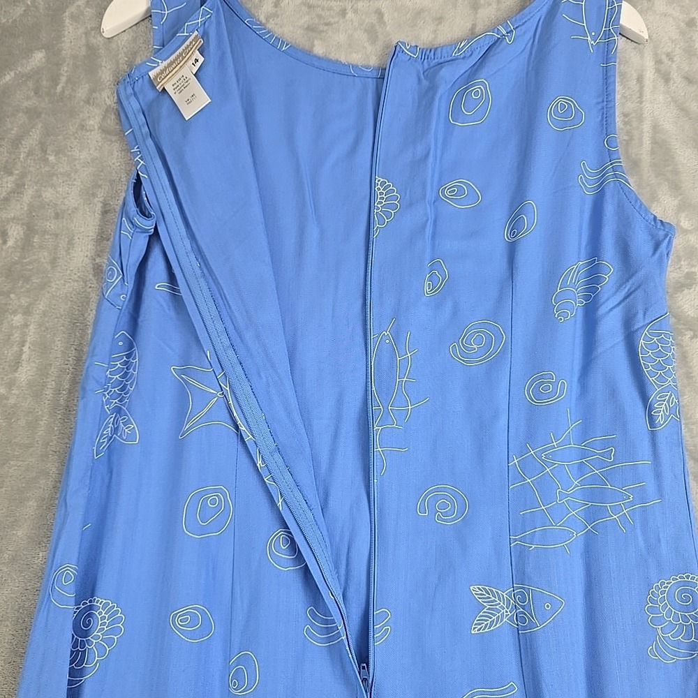 Coldwater Creek Sleeveless Fish Beach Maxi Dress 14 Blue Coastal‎ - Picture 4 of 8